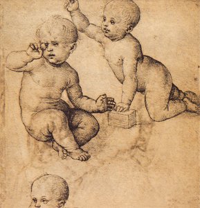 Undersøgelse af keruber; tegning af Raphael. Louvre, Paris af Raffaello Sanzio Raphael